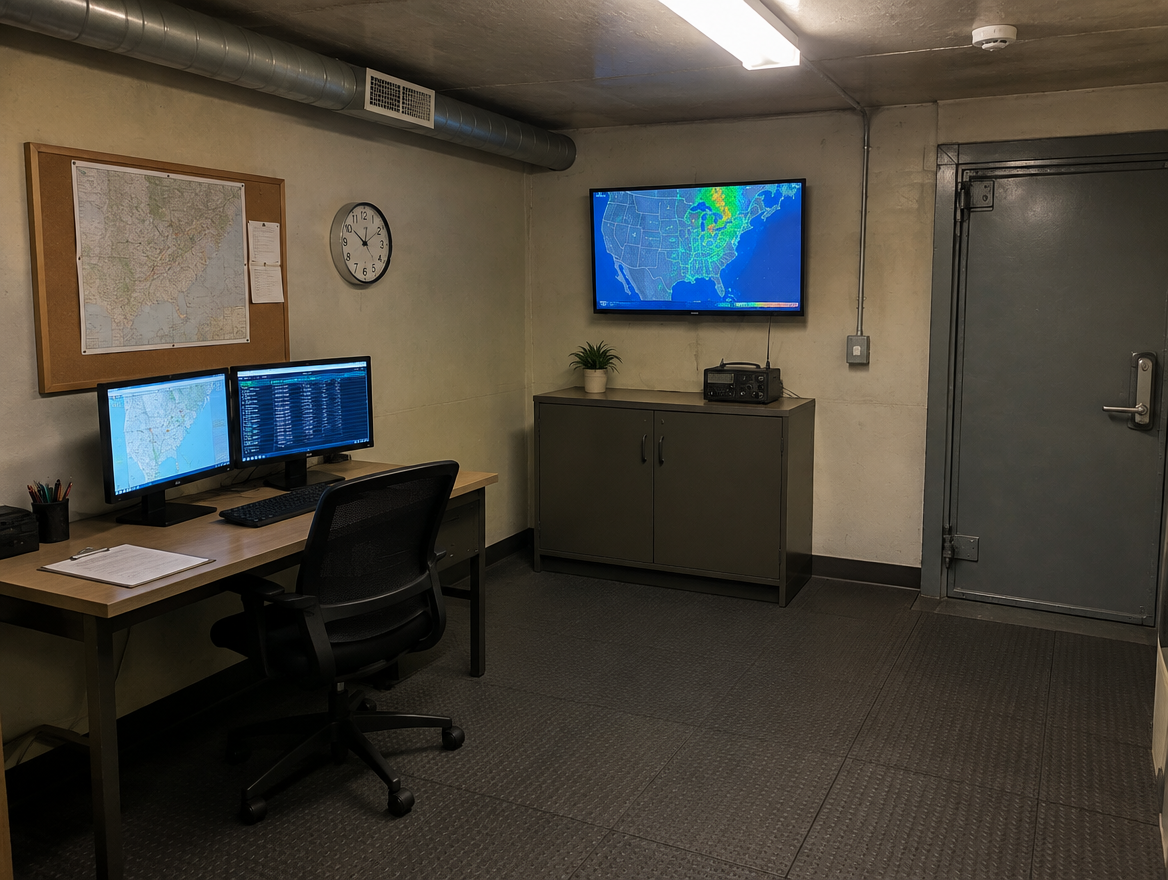 Bunker command center with security monitoring systems