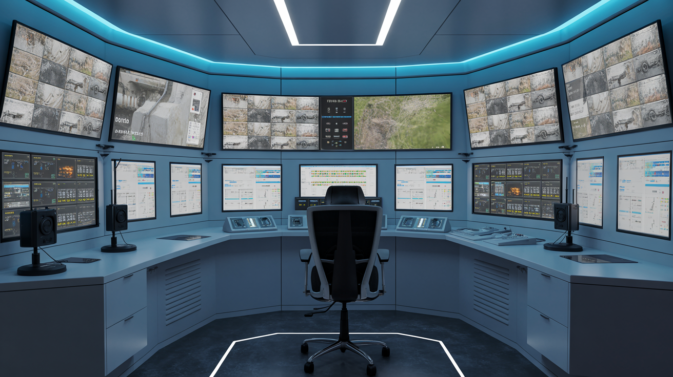 Bunker command center with security monitoring systems